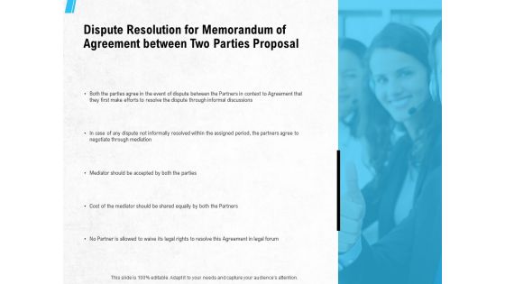 Dispute Resolution For Memorandum Of Agreement Between Two Parties Proposal Ppt PowerPoint Presentation Show Clipart