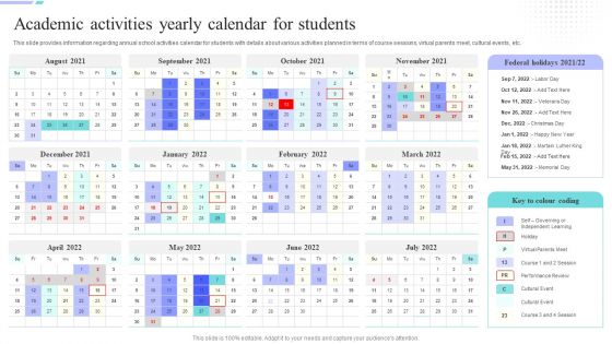 Distance Coaching Playbook Academic Activities Yearly Calendar For Students Diagrams PDF