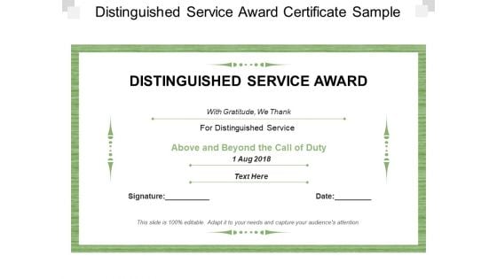 Distinguished Service Award Certificate Sample Ppt PowerPoint Presentation Model Templates