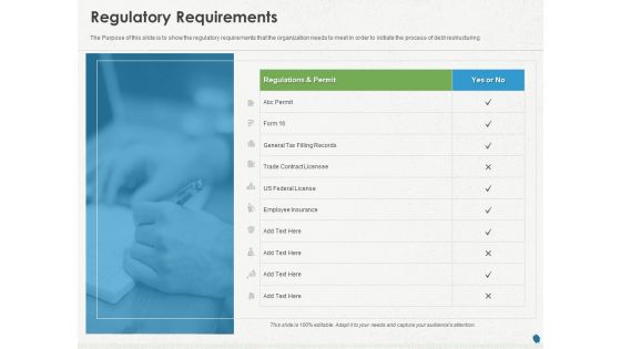 Distressed Debt Refinancing For Organizaton Regulatory Requirements Ppt PowerPoint Presentation Outline Icons PDF