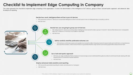 Distributed Computing IT Checklist To Implement Edge Computing In Company Portrait PDF