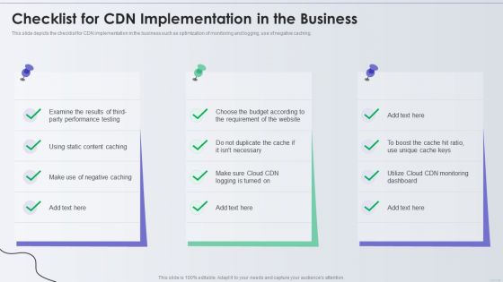Distribution Network Checklist For CDN Implementation In The Business Portrait PDF