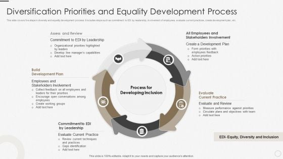 Diversification Priorities And Equality Development Process Ppt Layouts Graphics PDF