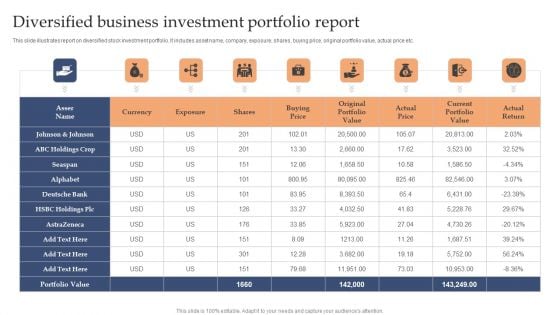 Diversified Business Investment Portfolio Report Infographics PDF