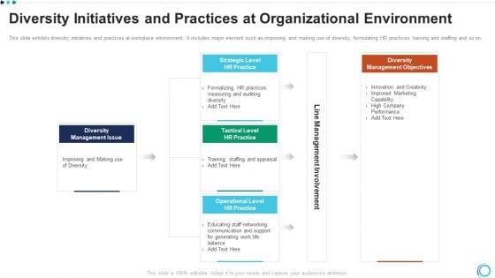 Diversity Initiatives And Practices At Organizational Environment Infographics PDF