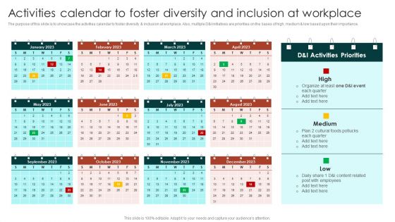 Diversity Management Plan To Improve Workplace Culture Activities Calendar To Foster Themes PDF