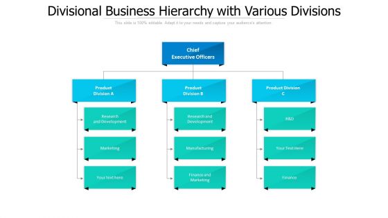 Divisional Business Hierarchy With Various Divisions Ppt PowerPoint Presentation File Background Designs PDF