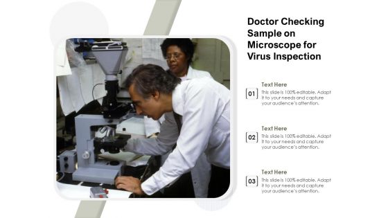 Doctor Checking Sample On Microscope For Virus Inspection Ppt PowerPoint Presentation Outline Files PDF