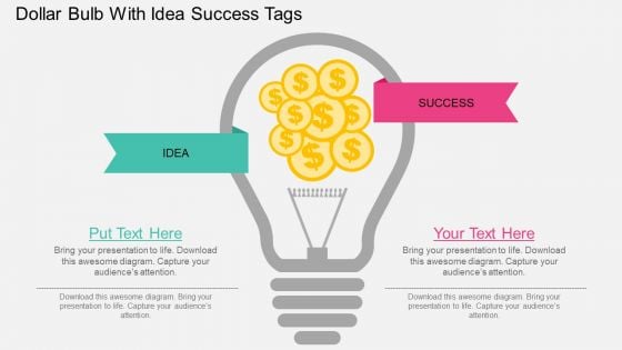 Dollar Bulb With Idea Success Tags Powerpoint Template