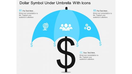 Dollar Symbol Under Umbrella With Icons Powerpoint Templates