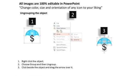 Dollar Symbol Under Umbrella With Icons Powerpoint Templates