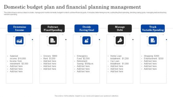 Domestic Budget Plan And Financial Planning Management Ppt PowerPoint Presentation Portfolio Graphic Images PDF