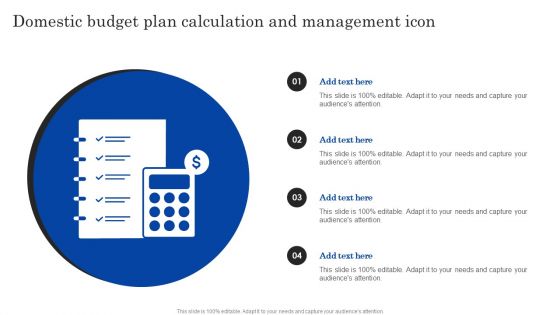 Domestic Budget Plan Calculation And Management Icon Ppt PowerPoint Presentation Slides Clipart PDF