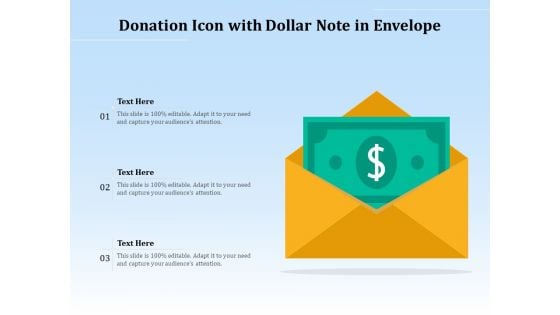 Donation Icon With Dollar Note In Envelope Ppt PowerPoint Presentation Slides Ideas PDF