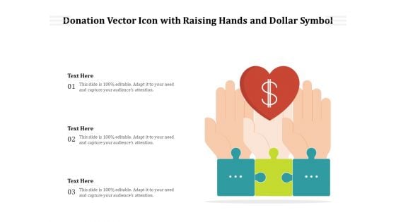 Donation Vector Icon With Raising Hands And Dollar Symbol Ppt PowerPoint Presentation Styles Background Images PDF