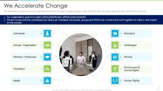 Donors Capital Financing We Accelerate Change Infographics PDF Donors Capital Financing We Accelerate Change Infographics PDF