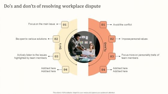 Dos And Donts Of Resolving Workplace Dispute Ppt Gallery Deck PDF