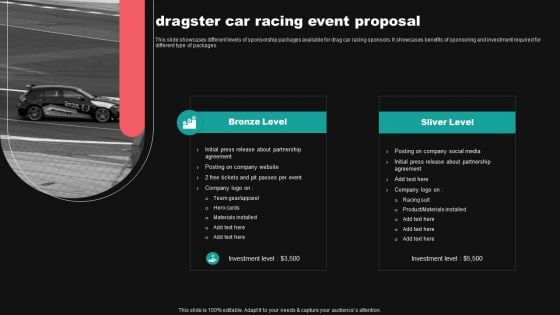 Dragster Car Racing Event Proposal Ppt Gallery Tips PDF
