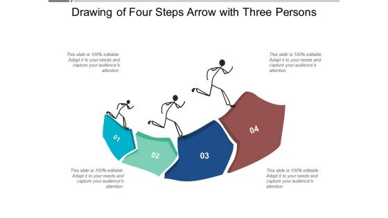 Drawing Of Four Steps Arrow With Three Persons Ppt PowerPoint Presentation Ideas Outline