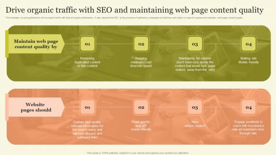 Drive Organic Traffic With Seo And Maintaining Web Page Content Quality Clipart PDF