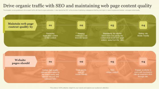 Drive Organic Traffic With Seo And Maintaining Web Page Content Quality Clipart PDF