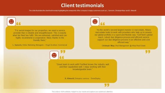 Drone Service Company Investor Funding Elevator Pitch Deck Client Testimonials Rules PDF