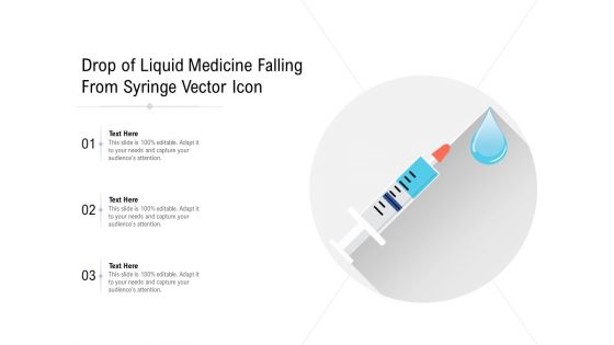Drop Of Liquid Medicine Falling From Syringe Vector Icon Ppt PowerPoint Presentation Summary Maker PDF