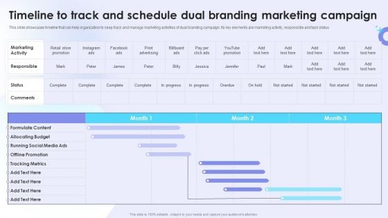 Dual Branding Campaign To Boost Sales Of Product Or Services Timeline To Track And Schedule Dual Branding Marketing Campaign Mockup PDF