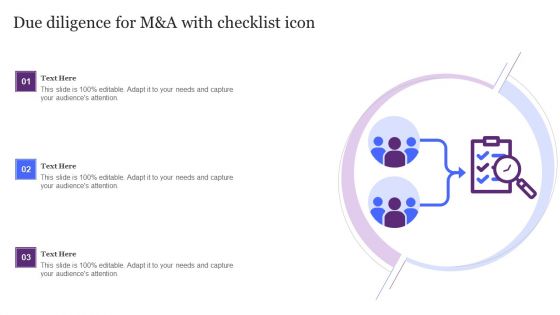 Due Diligence For M And A With Checklist Icon Ppt Slides Backgrounds PDF