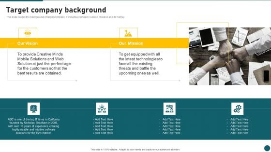 Due Diligence In Amalgamation And Acquisition Target Company Background Sample PDF