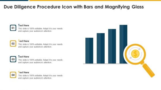 Due Diligence Procedure Icon With Bars And Magnifying Glass Summary PDF