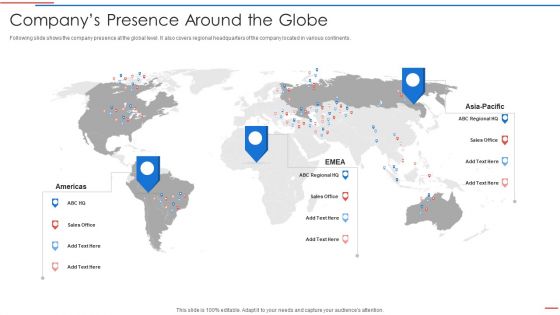 Due Diligence Process In Merger And Acquisition Agreement Companys Presence Around The Globe Icons PDF