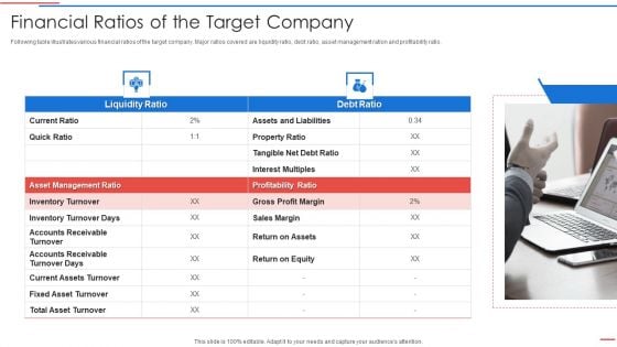 Due Diligence Process In Merger And Acquisition Agreement Financial Ratios Of The Target Company Guidelines PDF