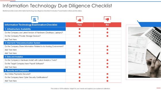 Due Diligence Process In Merger And Acquisition Agreement Information Technology Background PDF