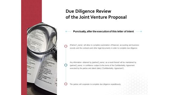Due Diligence Review Of The Joint Venture Proposal Ppt PowerPoint Presentation Portfolio Graphics Pictures