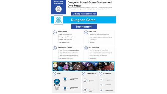 Dungeon Board Game Tournament One Pager PDF Document PPT Template