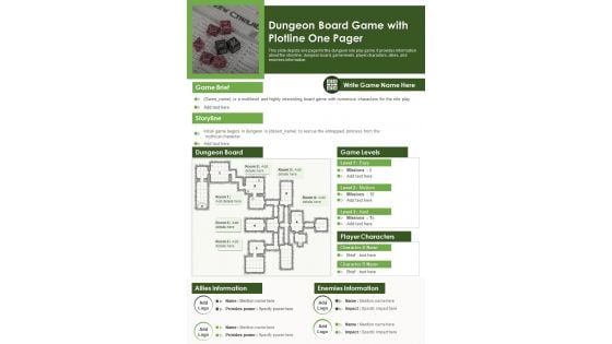 Dungeon Board Game With Plotline One Pager PDF Document PPT Template