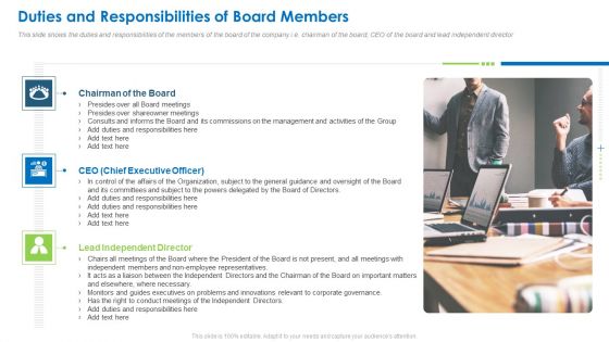 Duties And Responsibilities Of Board Members Infographics PDF