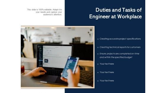 Duties And Tasks Of Engineer At Workplace Ppt PowerPoint Presentation Portfolio Picture PDF