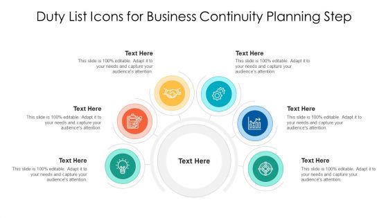 Duty List Icons For Business Continuity Planning Steps Ppt PowerPoint Presentation Professional Rules PDF