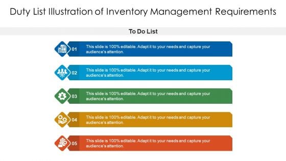 Duty List Illustration Of Inventory Management Requirements Ppt PowerPoint Presentation Gallery Microsoft PDF Duty List Illustration Of Inventory Management Requirements Ppt PowerPoint Presentation Gallery Microsoft PDF