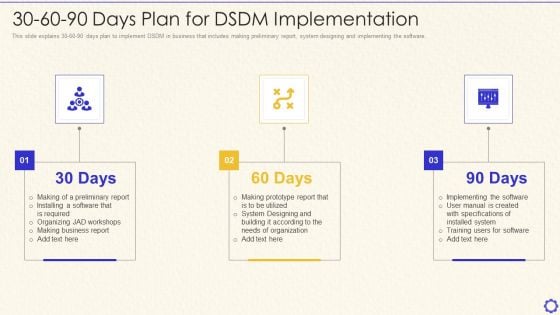 Dynamic System Development Method Tools And Techniques IT 30 60 90 Days Plan For DSDM Slides PDF