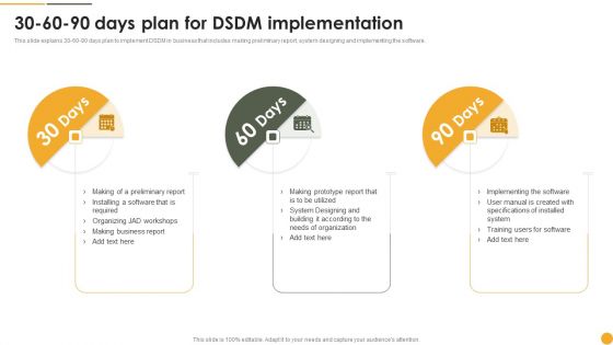 Dynamic Systems Development Approach 30 60 90 Days Plan For DSDM Implementation Information PDF