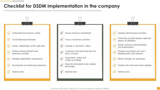 Dynamic Systems Development Approach Checklist For DSDM Implementation In The Company Themes PDF Dynamic Systems Development Approach Checklist For DSDM Implementation In The Company Themes PDF