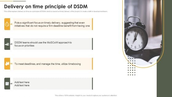 Dynamic Systems Development Approach Delivery On Time Principle Of DSDM Icons PDF