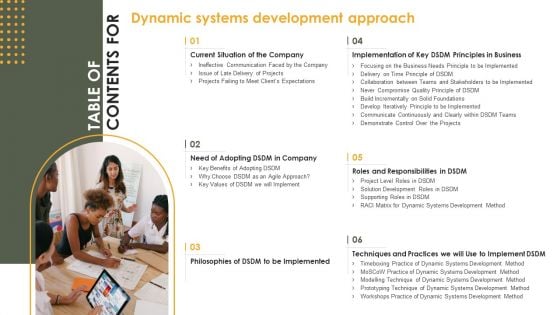 Dynamic Systems Development Approach Table Of Contents Infographics PDF