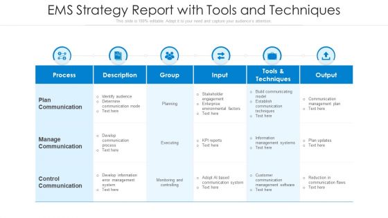 EMS Strategy Report With Tools And Techniques Ppt Diagram Templates PDF