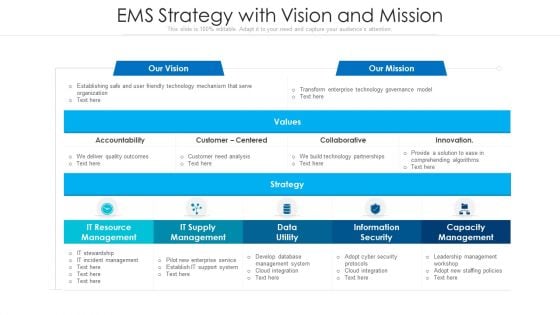 EMS Strategy With Vision And Mission Ppt Gallery Samples PDF