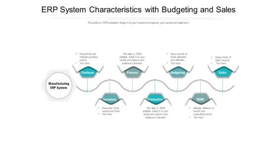 ERP System Characteristics With Budgeting And Sales Ppt PowerPoint Presentation Slides Design Templates PDF