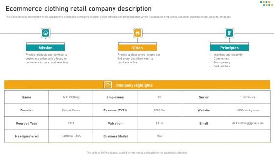 E Commerce Business Ecommerce Clothing Retail Company Description Professional PDF
